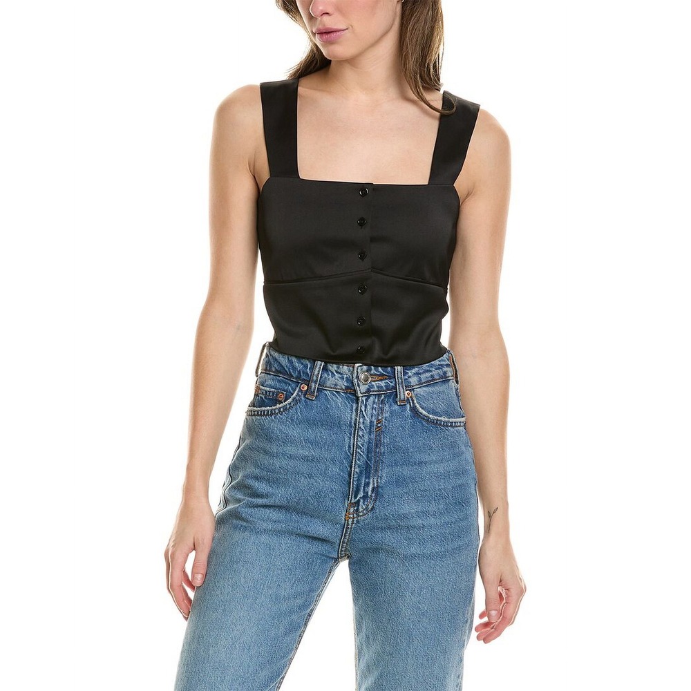 The Kooples Black Satin Square Neck Blouse Button Front Top EU 0 US XS